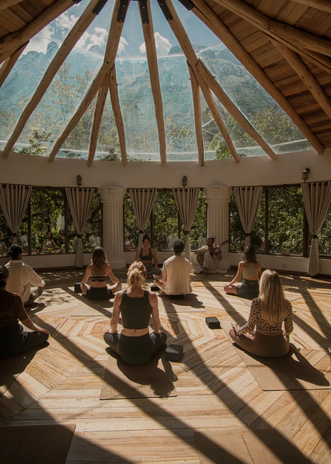 Group embodiment practice and meditation in a light-filled space